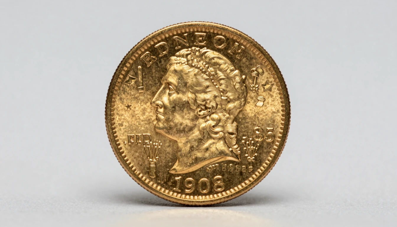 1908 $5 Indian Head Gold Coin showcasing the incuse design