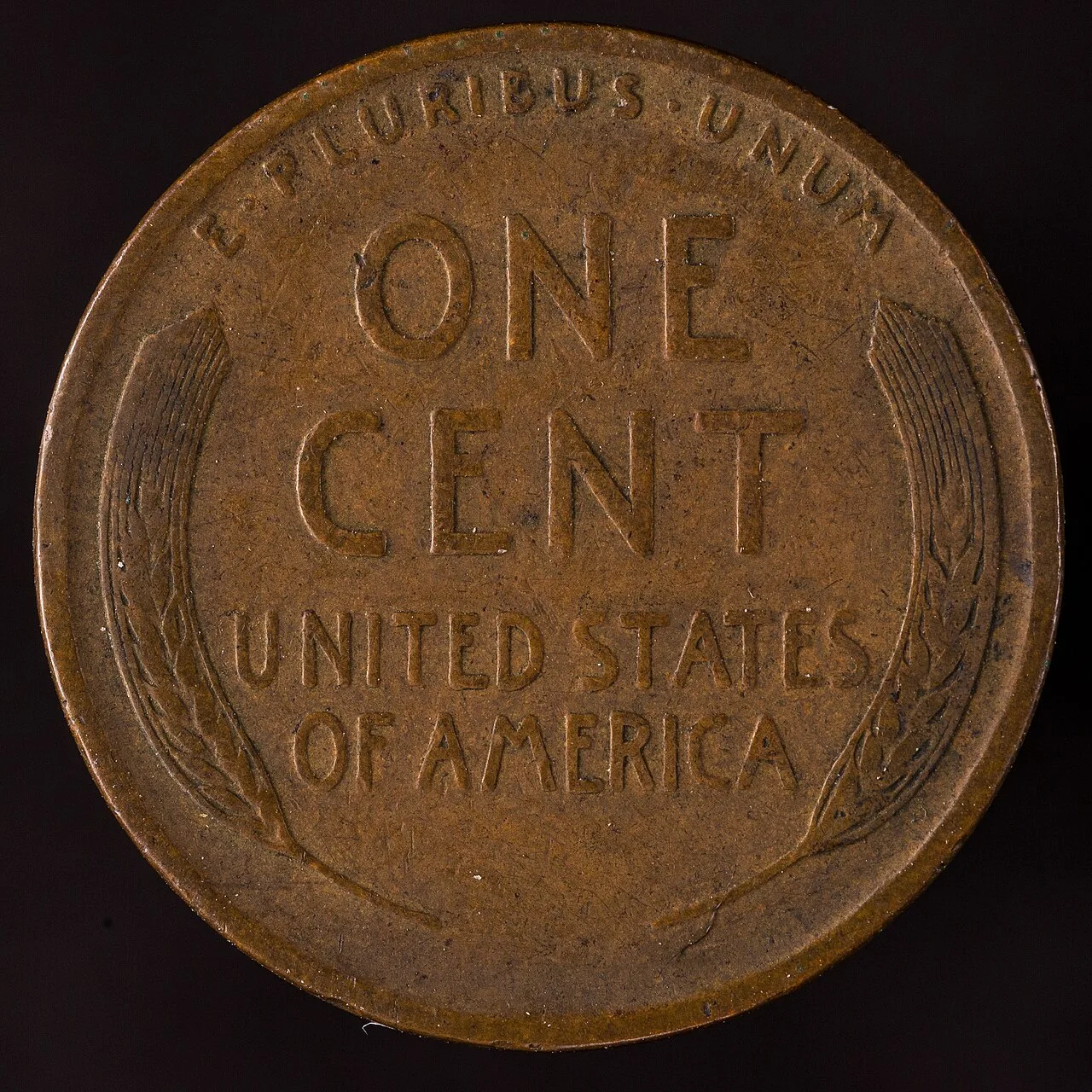 1910-S Wheat Penny reverse close-up with design elements visible on a neutral surface