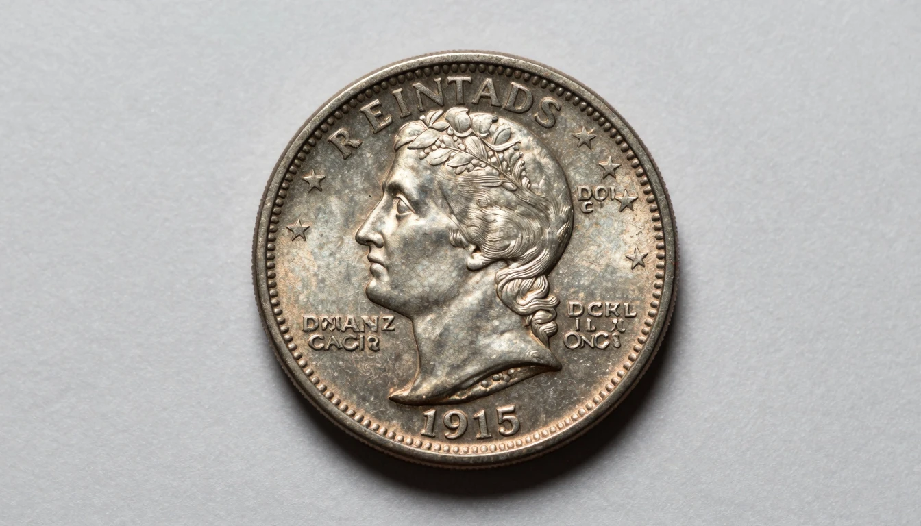 1915-S $5 Indian Head reverse close-up with design elements visible on a neutral surface