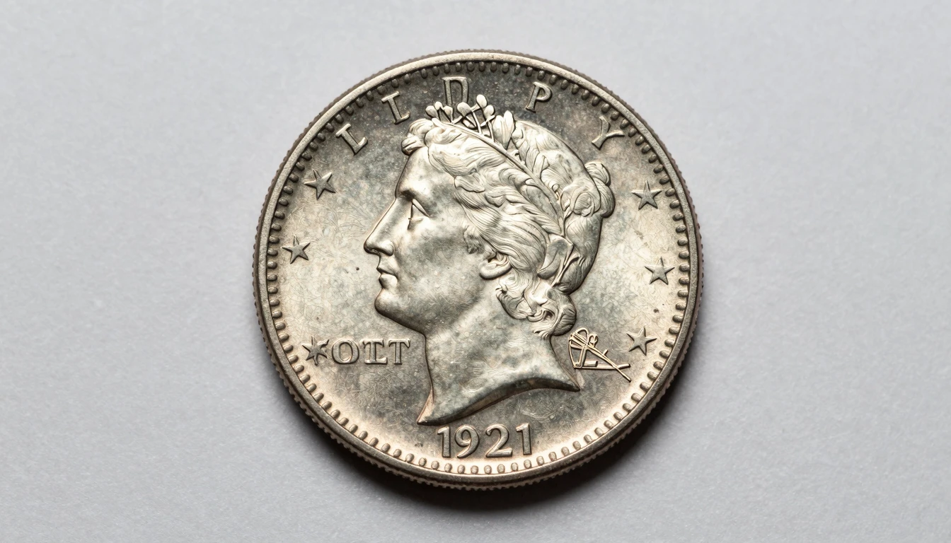 1921 Standing Liberty Quarter obverse showing date and mint mark detail under macro studio lighting