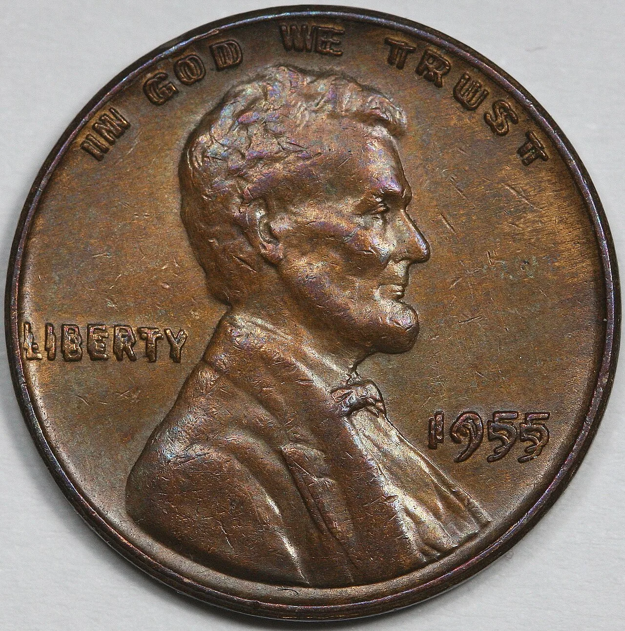 1955 Doubled Die Obverse obverse showing date and mint mark detail under macro studio lighting