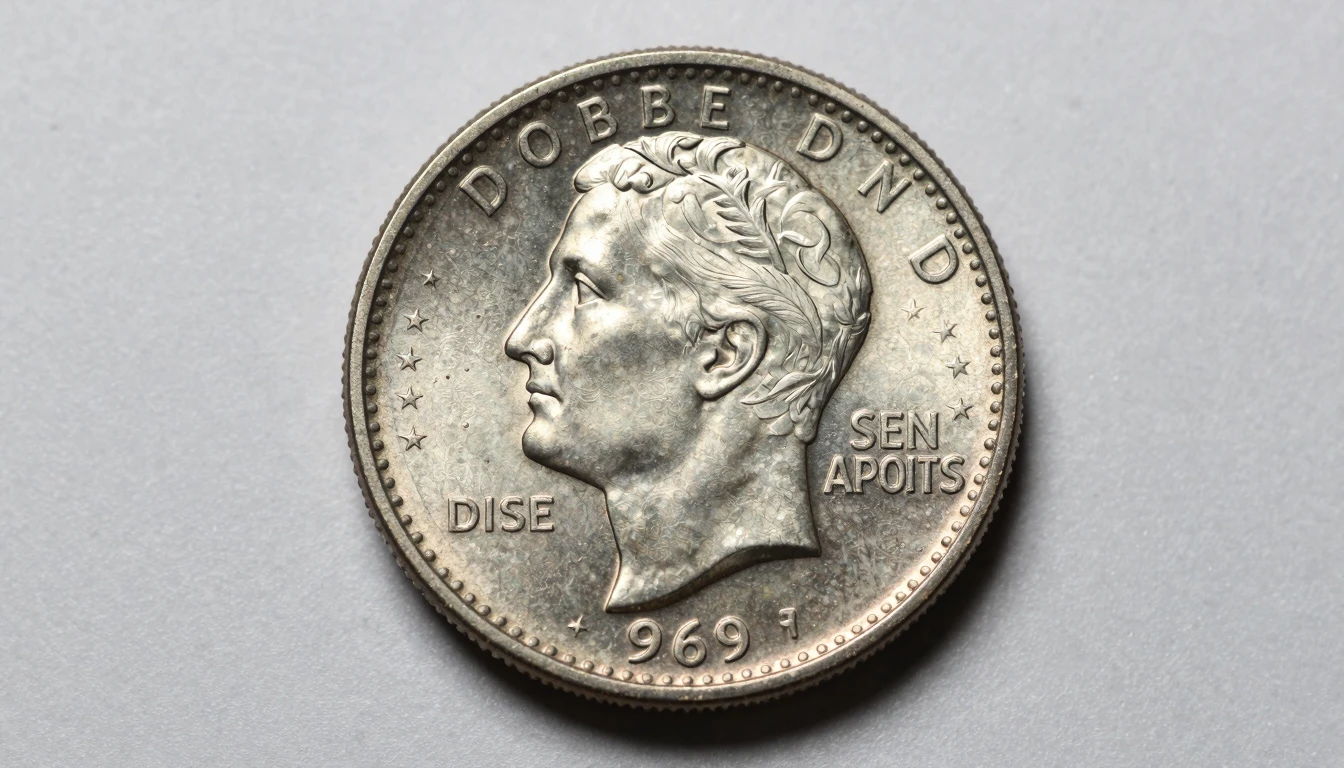 1969-S Doubled Die Obverse reverse close-up with design elements visible on a neutral surface