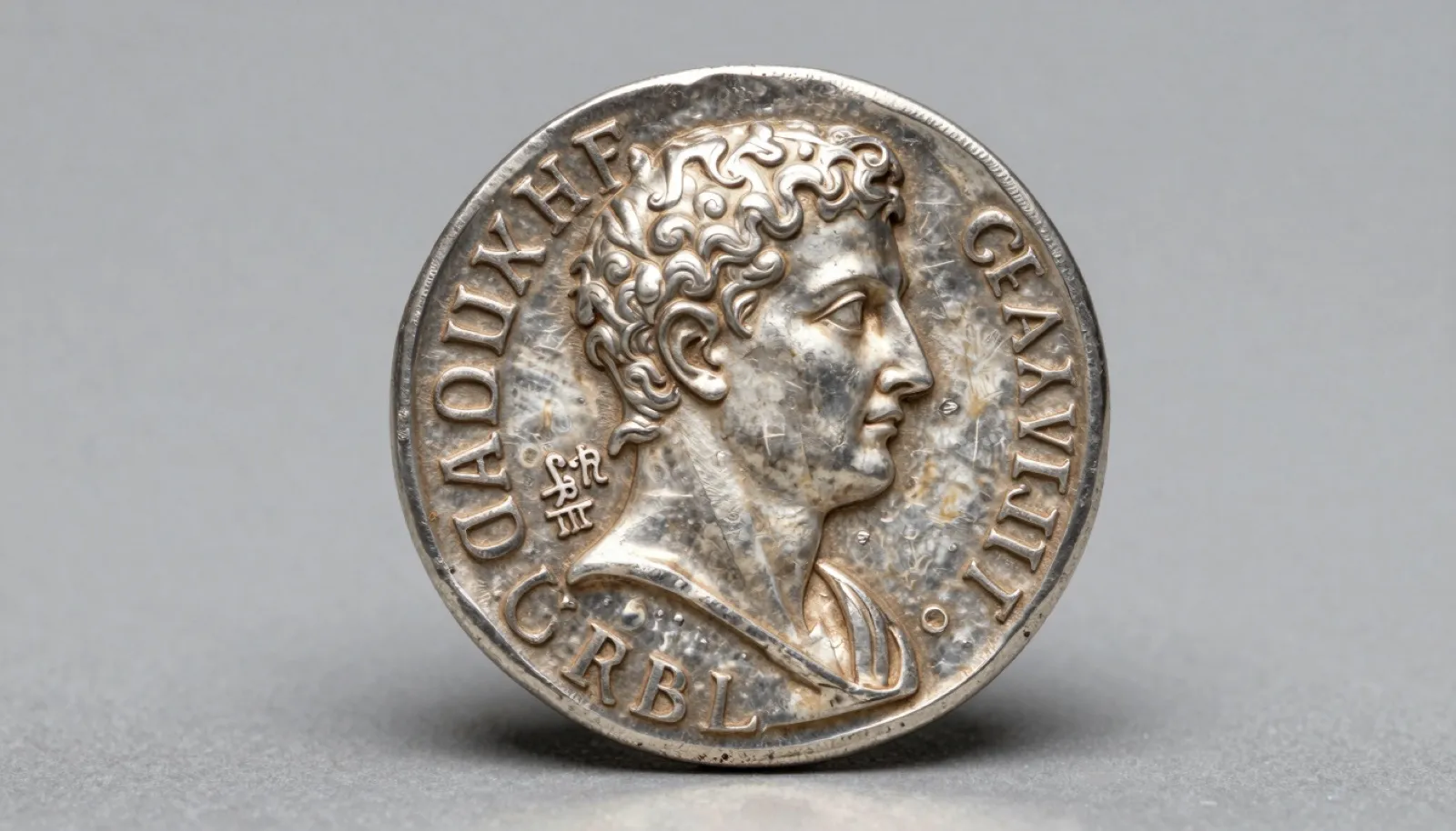 Ancient Roman silver denarius showing a clear obverse legend with imperial titles around the emperor portrait