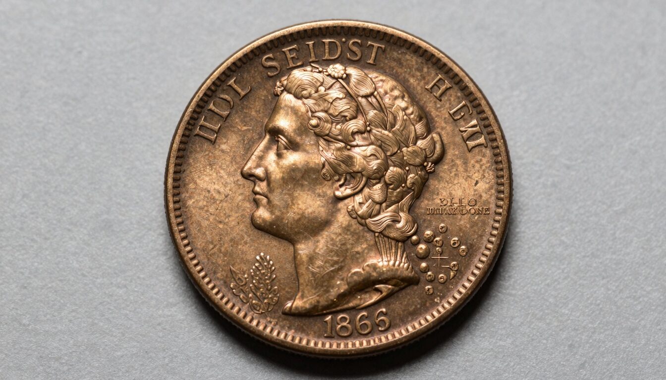 Authentic 1864 bronze Indian Head cent and a Civil War storecard token displayed on a neutral studio surface