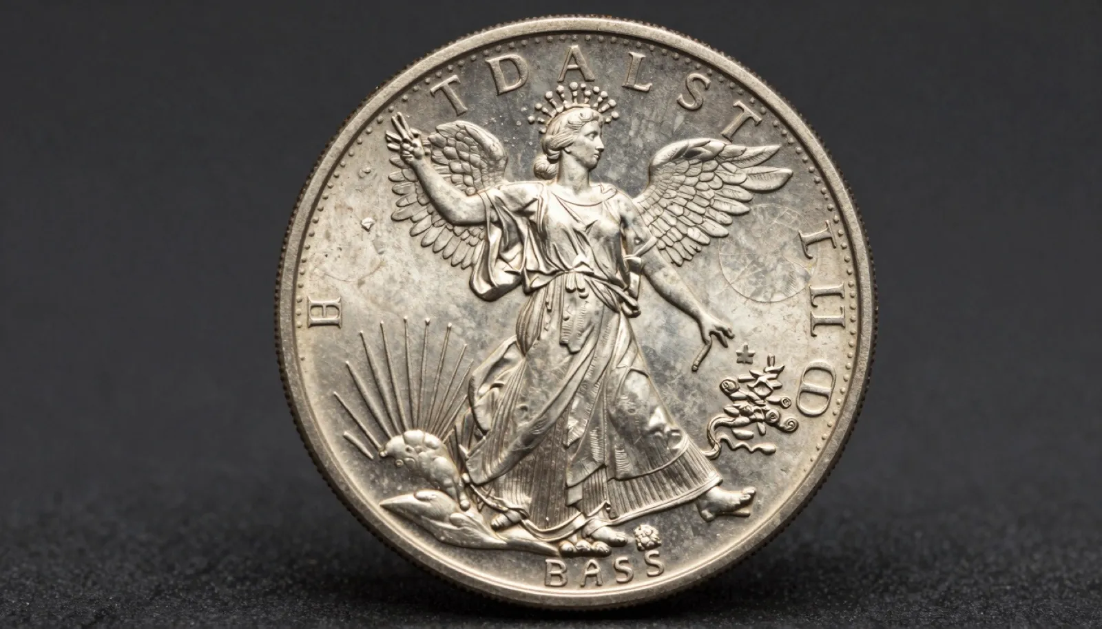 Genuine United States Trade Dollar reverse showing eagle and berry hub detail on dark studio surface
