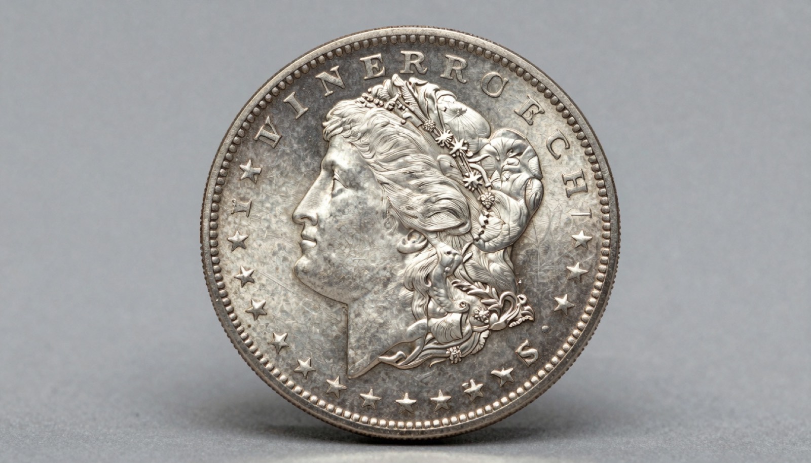 Rare silver Morgan dollar displayed on neutral studio surface for a coin buying price comparison guide