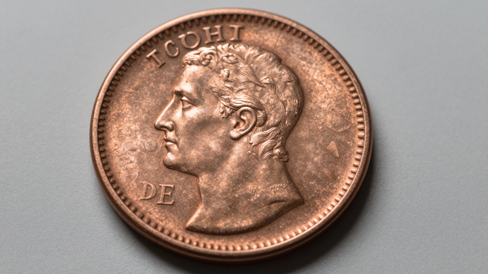 Macro photograph of an old US coin date showing a doubled repunched digit under raking studio light